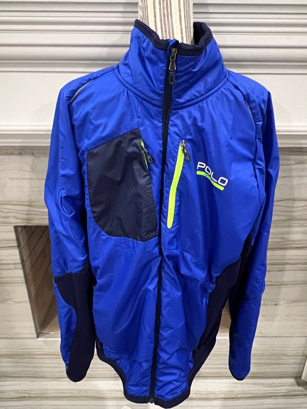 Men’s Polo Sport Blue Windbreaker Jacket with Neon Accent